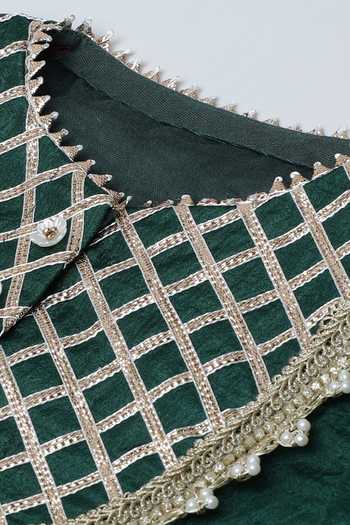Shop_Byb Premium_Green Silk Gota Patti, Fringe Work Blouse Lehenga Set _Online