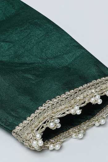 Byb Premium_Green Silk Gota Patti, Fringe Work Blouse Lehenga Set 