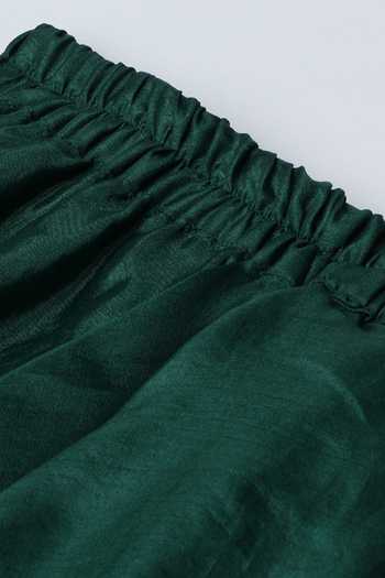 Byb Premium_Green Silk Gota Patti, Fringe Work Blouse Lehenga Set 