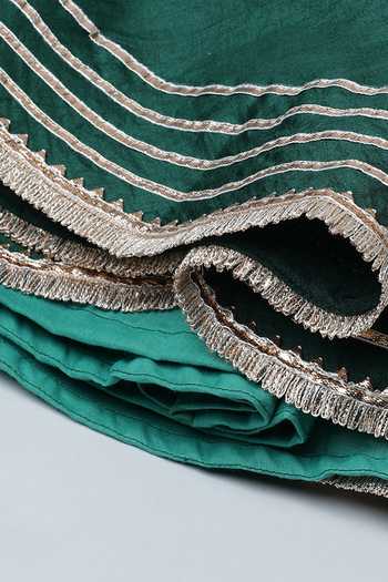 Byb Premium_Green Silk Gota Patti, Fringe Work Blouse Lehenga Set 