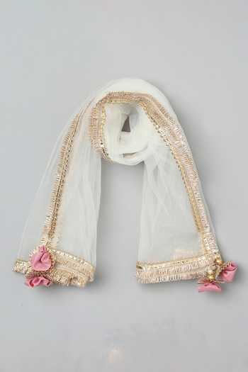 Shop_Byb Premium_Pink Cotton, Chiffon Pearls, Tassels Floral Embroidered Anarkali And Pyjama Set 