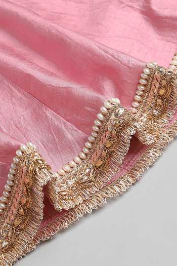 Buy_Byb Premium_Pink Cotton, Chiffon Pearls, Tassels Floral Embroidered Anarkali And Pyjama Set _Online