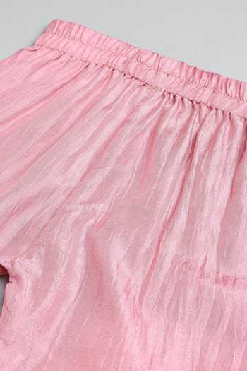 Shop_Byb Premium_Pink Cotton, Chiffon Pearls, Tassels Floral Embroidered Anarkali And Pyjama Set _Online