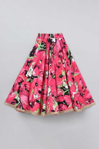 Buy_Byb Premium_Pink Cotton, Chiffon Tassels, Lace Floral Gota Embroidered Lehenga Set 