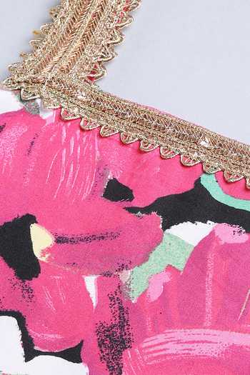 Byb Premium_Pink Cotton, Chiffon Tassels, Lace Floral Gota Embroidered Lehenga Set _Online