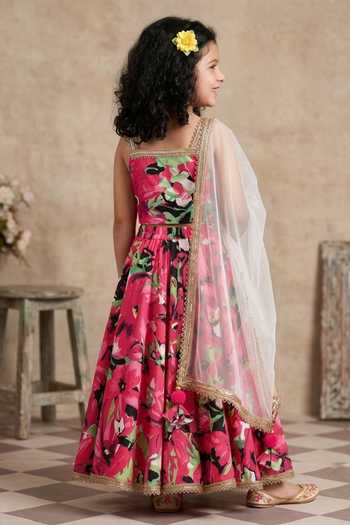 Buy_Byb Premium_Pink Cotton, Chiffon Tassels, Lace Floral Gota Embroidered Lehenga Set _Online