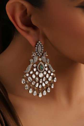 Swabhimann_Silver Plated Green Polki Dangler Earrings _Online_at_Aza_Fashions
