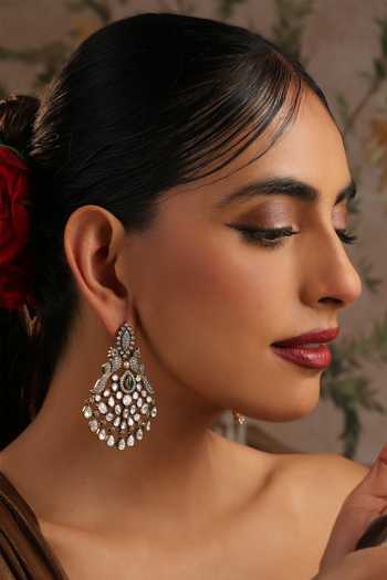 Buy_Swabhimann_Silver Plated Green Polki Dangler Earrings _at_Aza_Fashions
