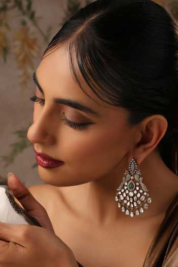 Buy_Swabhimann_Silver Plated Green Polki Dangler Earrings _Online_at_Aza_Fashions