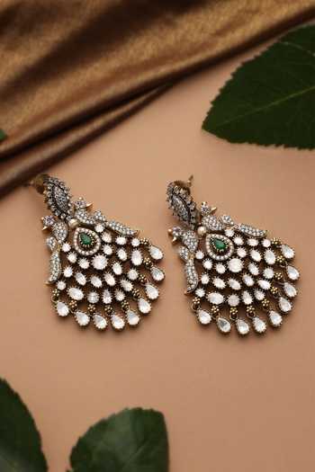 Shop_Swabhimann_Silver Plated Green Polki Dangler Earrings _Online_at_Aza_Fashions