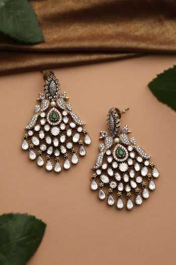 Shop_Swabhimann_Silver Plated Green Polki Dangler Earrings _at_Aza_Fashions