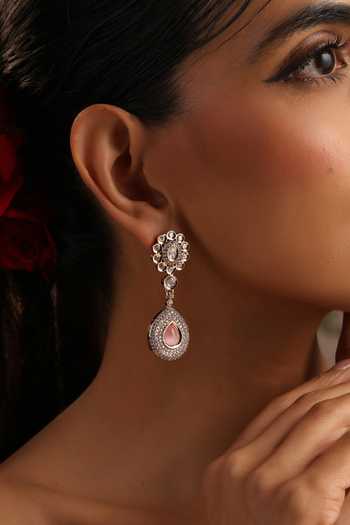 Buy_Swabhimann_Pink Rose Quartz Polki Dangler Earrings _Online_at_Aza_Fashions