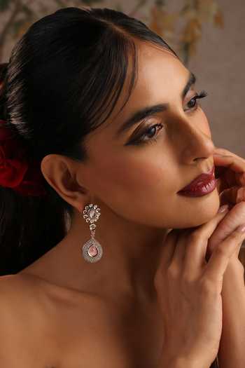 Shop_Swabhimann_Pink Rose Quartz Polki Dangler Earrings _Online_at_Aza_Fashions