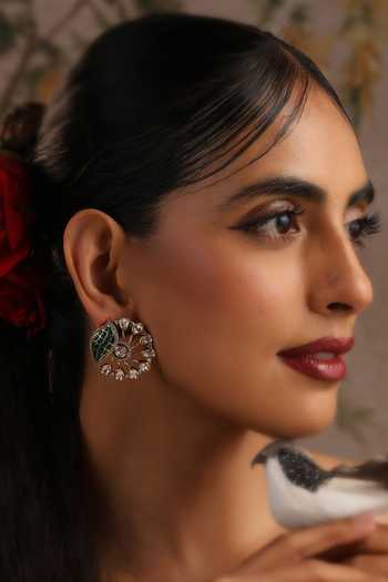Swabhimann_Green Polki Stud Earrings _Online_at_Aza_Fashions