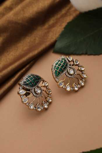 Buy_Swabhimann_Green Polki Stud Earrings _Online_at_Aza_Fashions