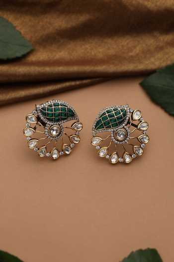 Shop_Swabhimann_Green Polki Stud Earrings _at_Aza_Fashions
