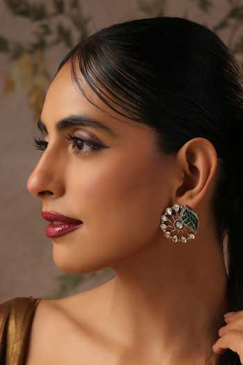 Buy_Swabhimann_Green Polki Stud Earrings _at_Aza_Fashions