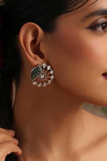 Shop_Swabhimann_Green Polki Stud Earrings _Online_at_Aza_Fashions