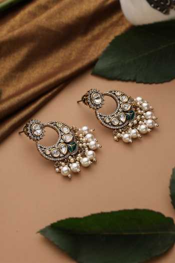 Shop_Swabhimann_Green Polki Chandbali Earrings _at_Aza_Fashions