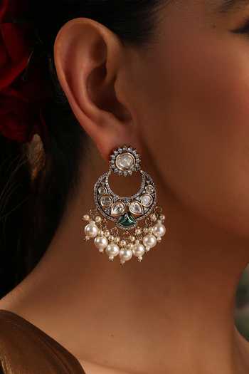Swabhimann_Green Polki Chandbali Earrings _Online_at_Aza_Fashions