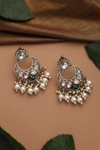 Buy_Swabhimann_Green Polki Chandbali Earrings _Online_at_Aza_Fashions