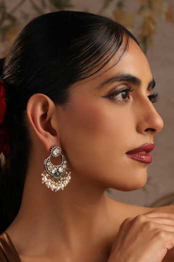 Shop_Swabhimann_Green Polki Chandbali Earrings _Online_at_Aza_Fashions