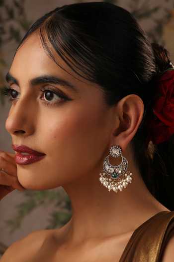 Buy_Swabhimann_Green Polki Chandbali Earrings _at_Aza_Fashions