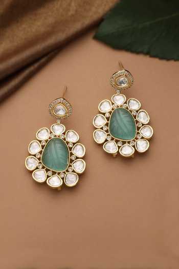 Shop_Swabhimann_Blue Mint Polki Dangler Earrings _at_Aza_Fashions