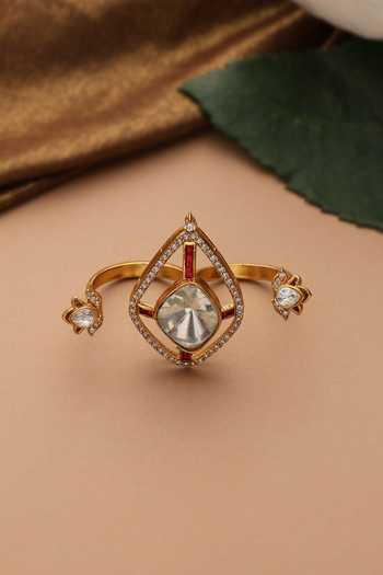 Shop_Swabhimann_Red Polki Embellished Ring _at_Aza_Fashions