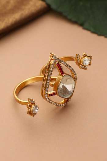 Swabhimann_Red Polki Embellished Ring _Online_at_Aza_Fashions