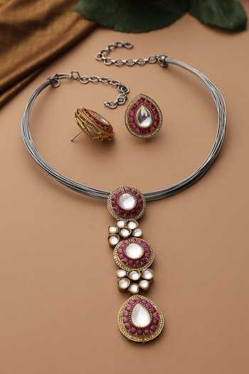 Swabhimann_Red Ruby Polki Hasli Necklace Set _Online_at_Aza_Fashions