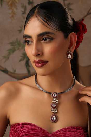 Shop_Swabhimann_Red Ruby Polki Hasli Necklace Set _Online_at_Aza_Fashions