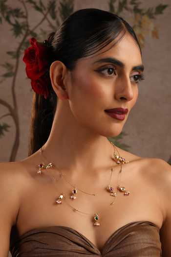 Buy_Swabhimann_Multi Color Multicolor Polki Layered Necklace _at_Aza_Fashions