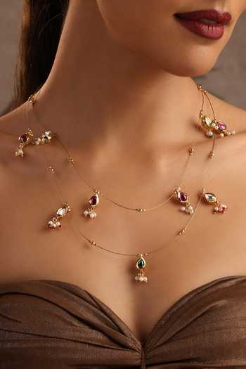 Shop_Swabhimann_Multi Color Multicolor Polki Layered Necklace _Online_at_Aza_Fashions