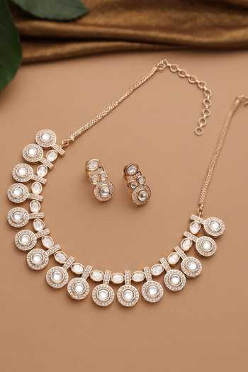 Shop_Swabhimann_Rose Gold Polki Necklace Set _at_Aza_Fashions