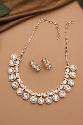 Swabhimann_Rose Gold Polki Necklace Set _Online_at_Aza_Fashions