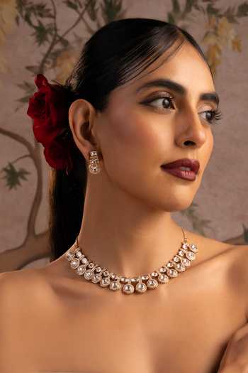 Buy_Swabhimann_Rose Gold Polki Necklace Set _Online_at_Aza_Fashions