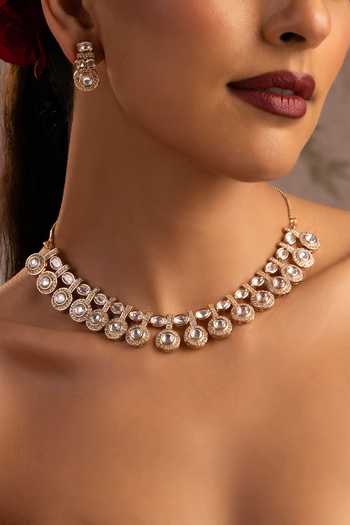 Shop_Swabhimann_Rose Gold Polki Necklace Set _Online_at_Aza_Fashions