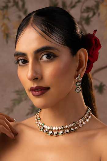 Buy_Swabhimann_Green Polki Layered Necklace Set _at_Aza_Fashions