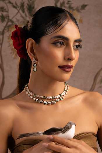 Buy_Swabhimann_Green Polki Layered Necklace Set _Online_at_Aza_Fashions