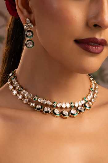 Shop_Swabhimann_Green Polki Layered Necklace Set _Online_at_Aza_Fashions