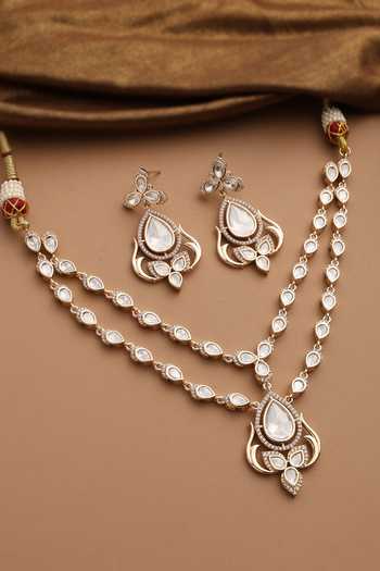 Swabhimann_Rose Gold Polki Layered Necklace Set _Online_at_Aza_Fashions