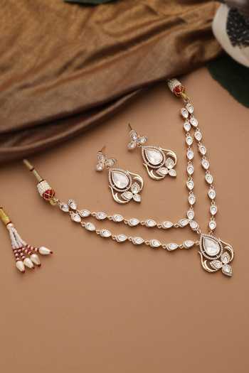 Shop_Swabhimann_Rose Gold Polki Layered Necklace Set _at_Aza_Fashions