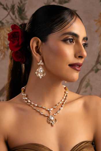 Buy_Swabhimann_Rose Gold Polki Layered Necklace Set _Online_at_Aza_Fashions