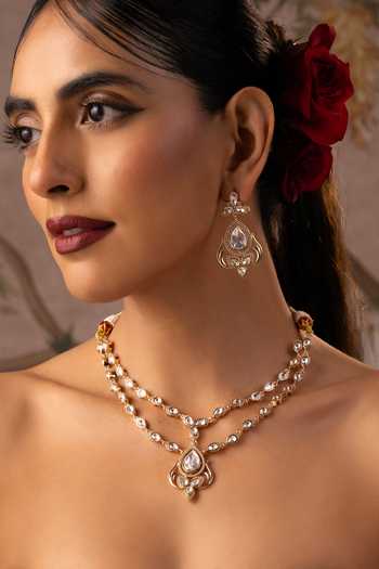 Buy_Swabhimann_Rose Gold Polki Layered Necklace Set _at_Aza_Fashions
