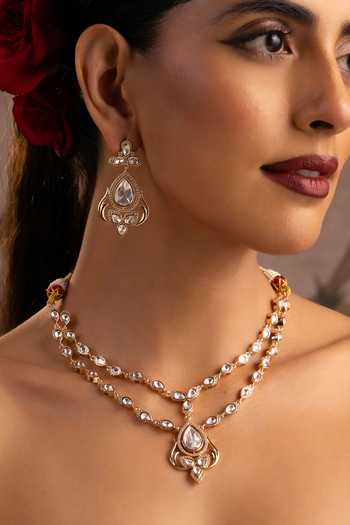 Shop_Swabhimann_Rose Gold Polki Layered Necklace Set _Online_at_Aza_Fashions