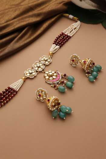Swabhimann_Multi Color Polki Embellished Choker Necklace Set _Online_at_Aza_Fashions