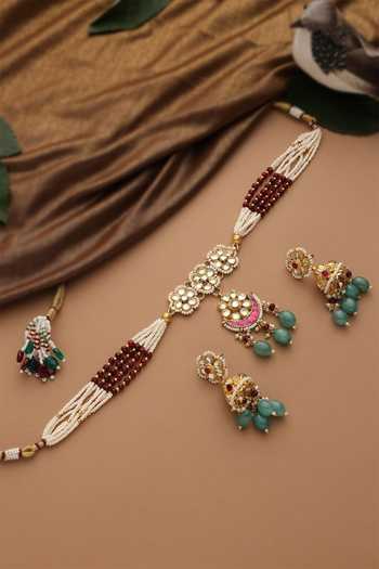 Shop_Swabhimann_Multi Color Polki Embellished Choker Necklace Set _at_Aza_Fashions