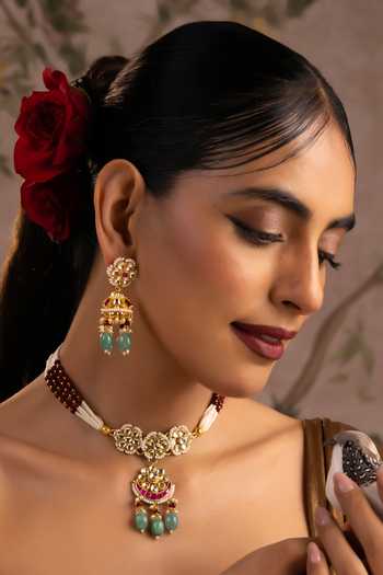 Shop_Swabhimann_Multi Color Polki Embellished Choker Necklace Set _Online_at_Aza_Fashions