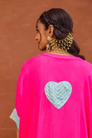 Taro_Fuchsia Modal, Silk Aira Gota Patti Work Kaftan And Pant Set _Online_at_Aza_Fashions